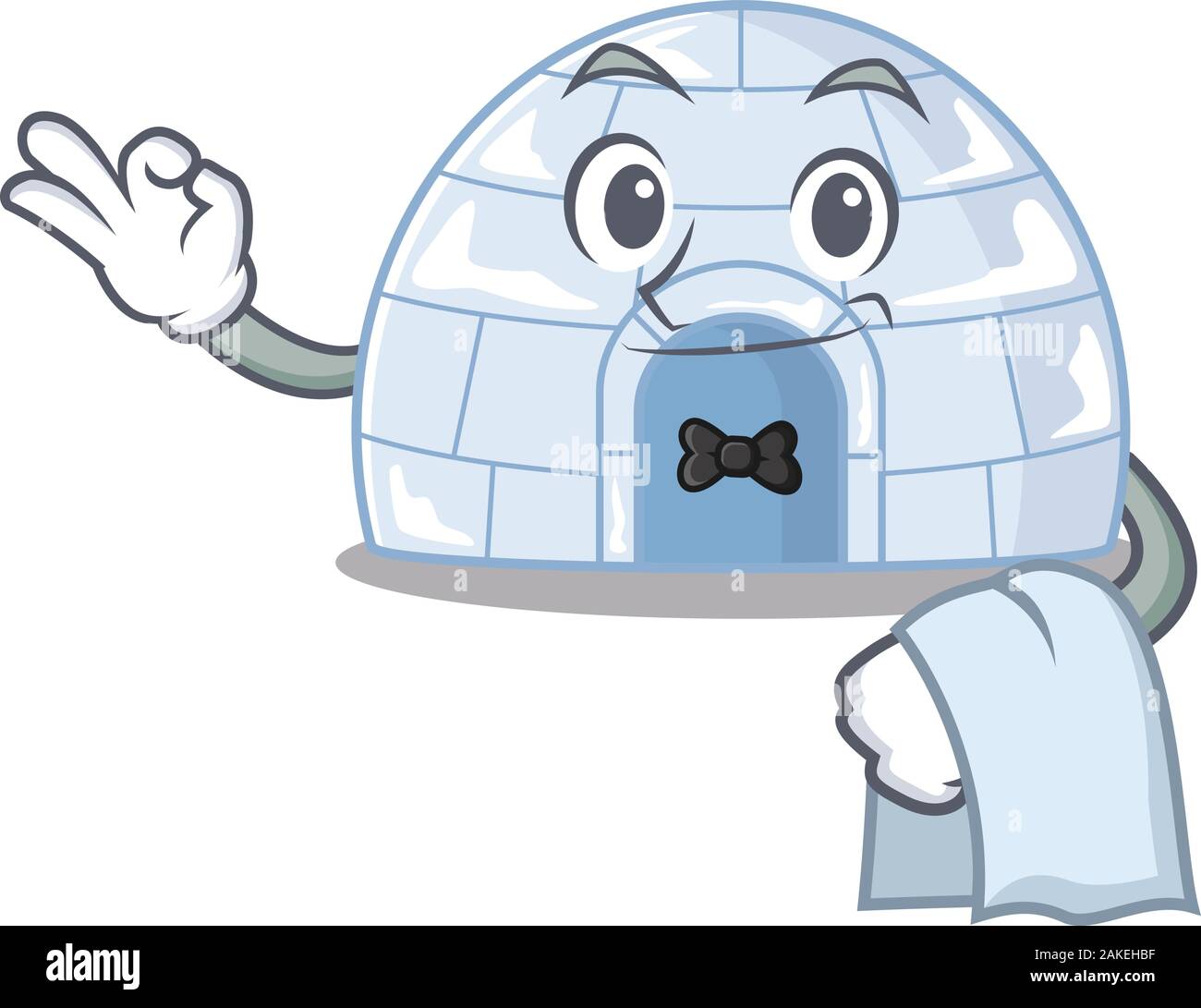 Friendly igloo Character stand as a Waiter character Stock Vector