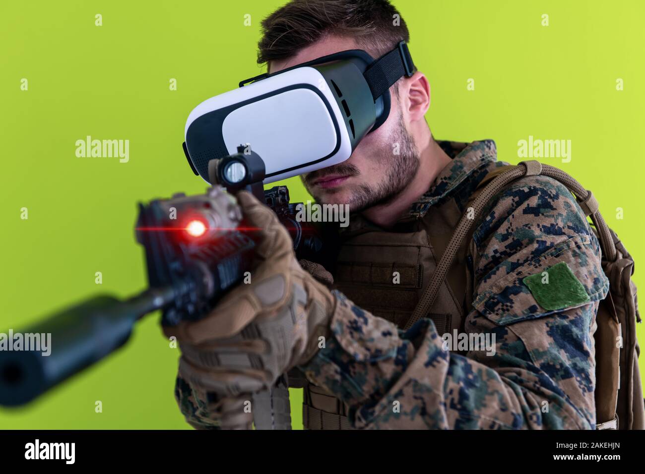 Modern Warfare Futuristic Soldier Using Vr Virtual Reality Glasses For
