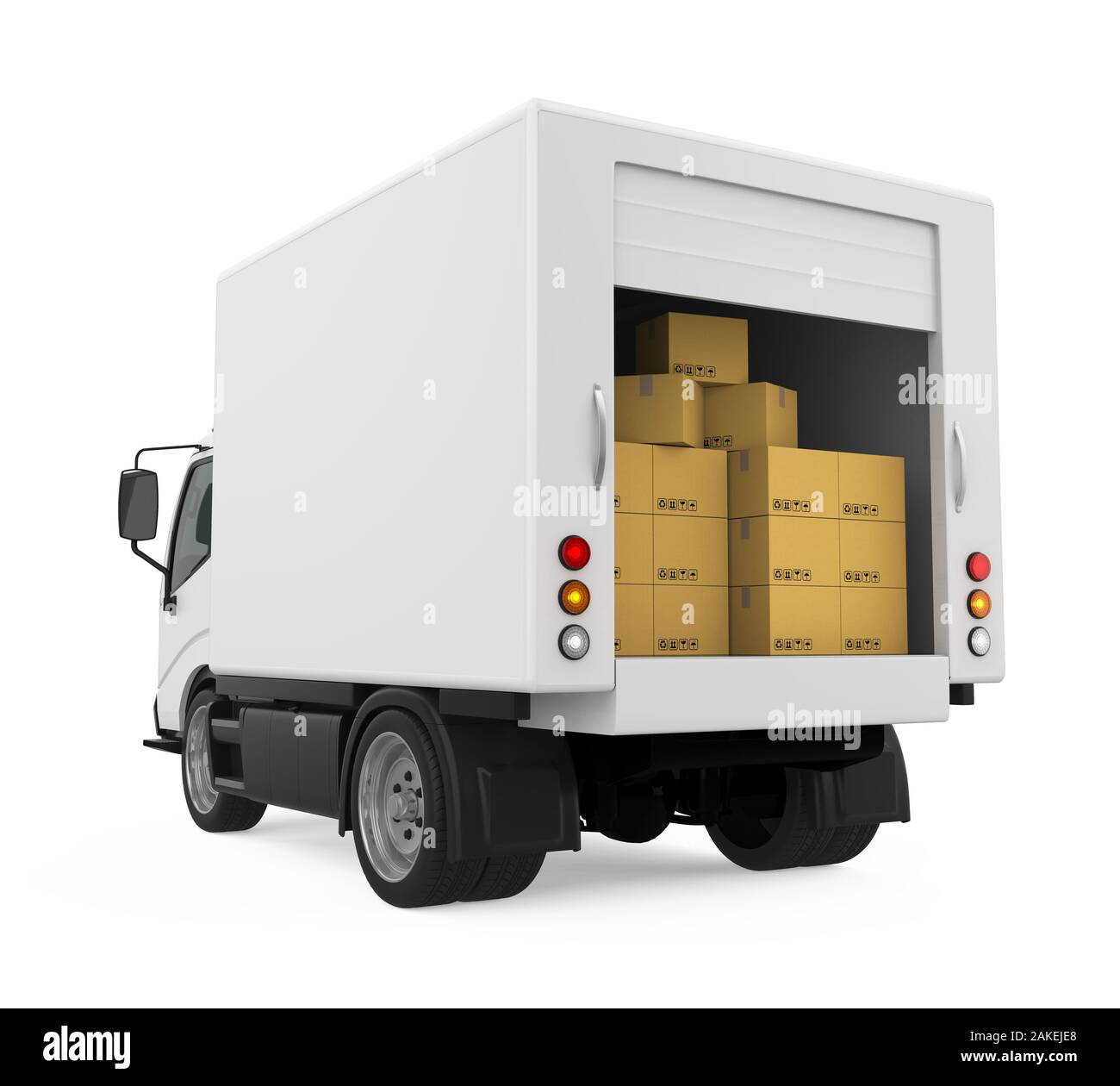 Delivery Van with Cardboard Boxes Isolated Stock Photo Alamy