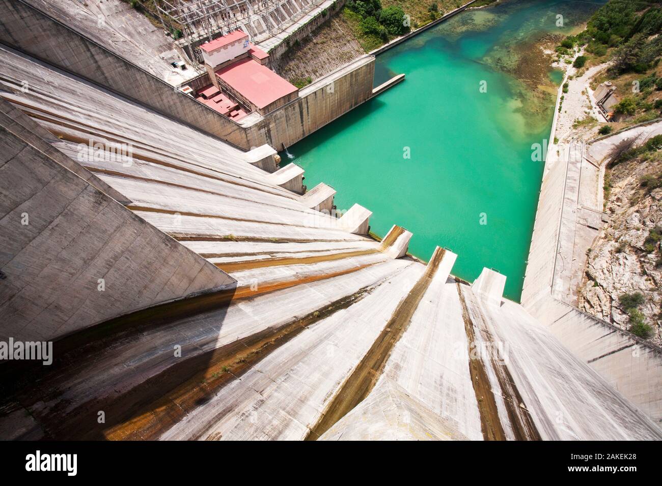 The Iznajar hydro electric power station near Antequera in Andalucia, Spain. June 2011. Stock Photo