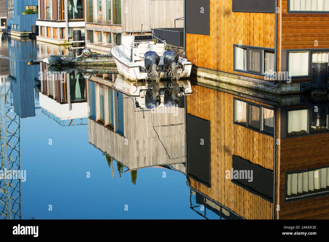 Floating houses in IJburg, Amsterdam, Netherlands, May 2013. Stock Photo