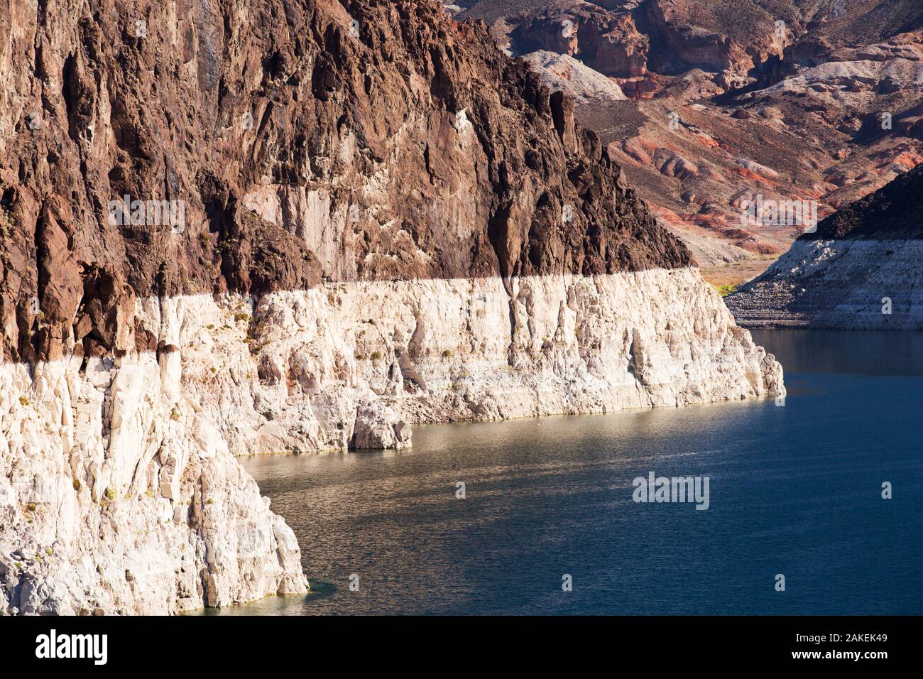 Lake Mead at a very low level due to the four year long drought. Lake Mead, Nevada, USA. September 2014. Stock Photo
