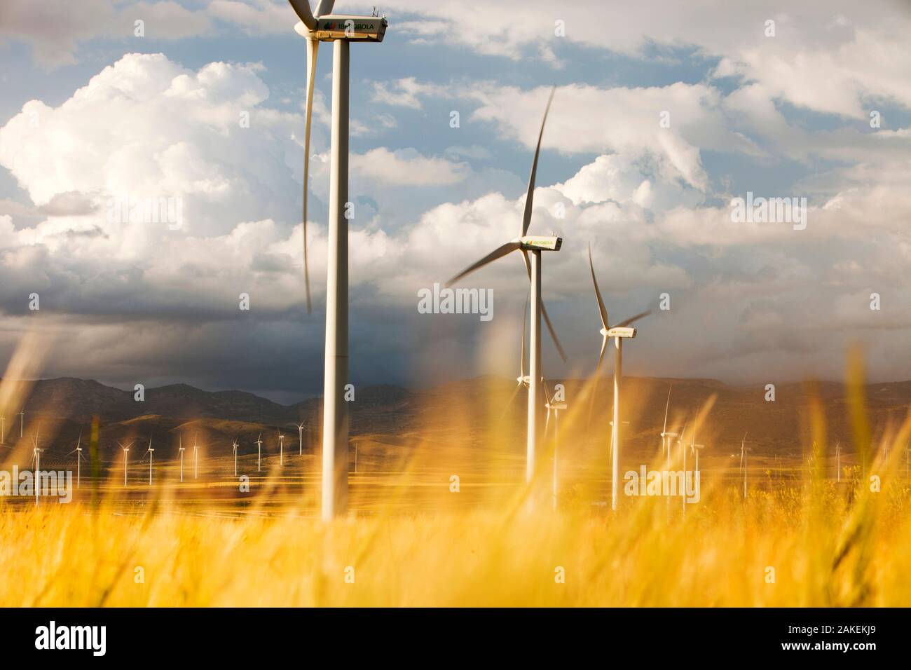 A wind farm near La Calahorra in Andalucia, Spain. May 2011 Stock Photo