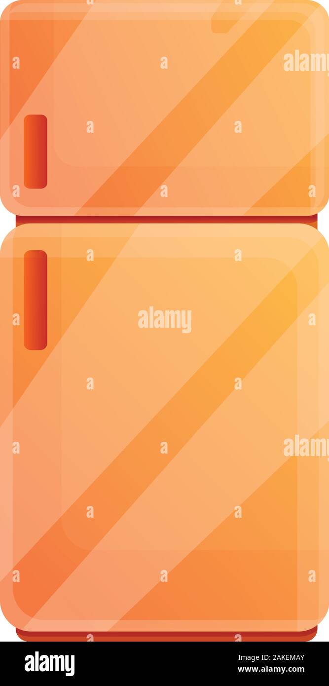 Orange fridge icon. Cartoon of orange fridge vector icon for web design