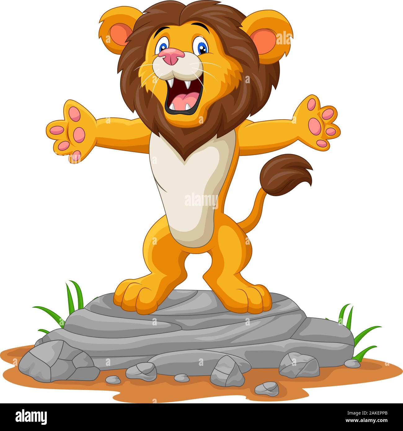Happy cartoon lion posing on the rock Stock Vector Image & Art - Alamy