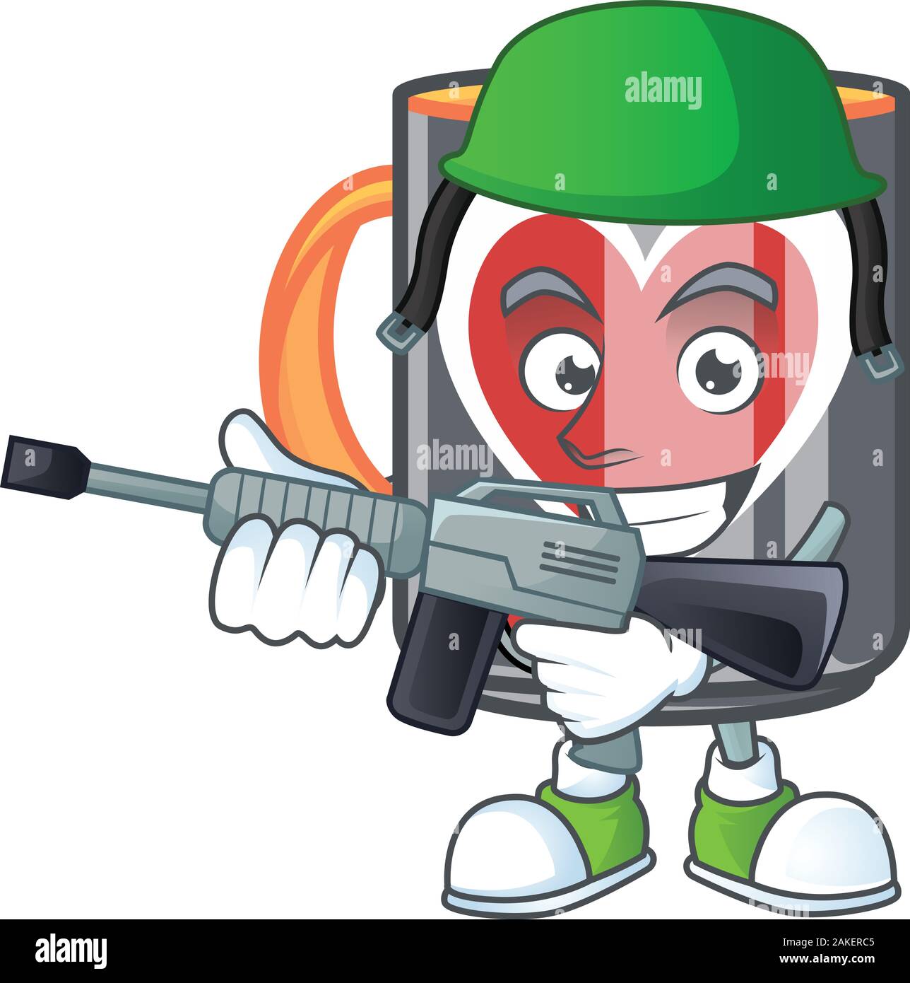 Mug love carton character in an Army uniform with machine gun Stock ...
