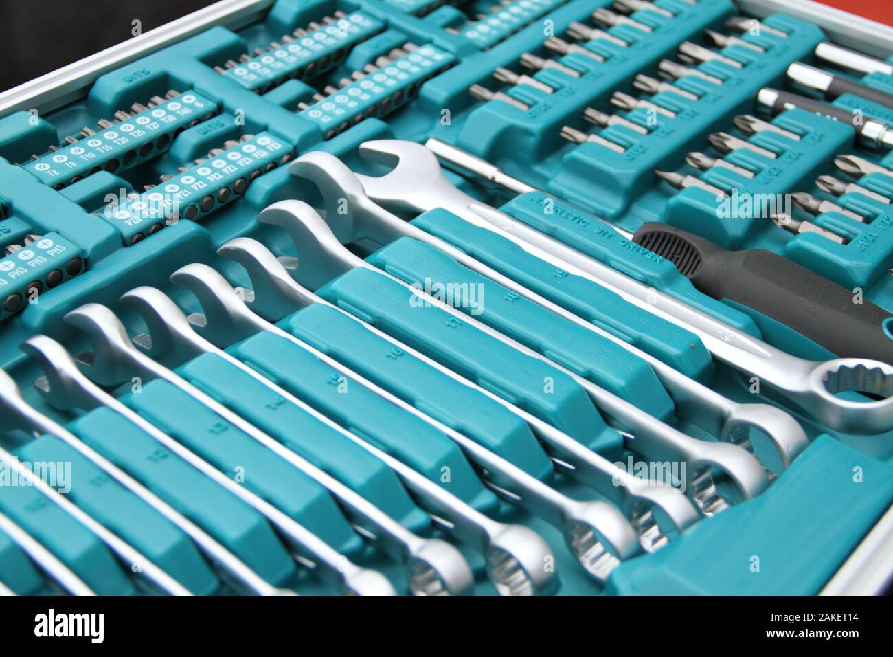 a fully stocked ratchet box with various bits and nuts Stock Photo Alamy