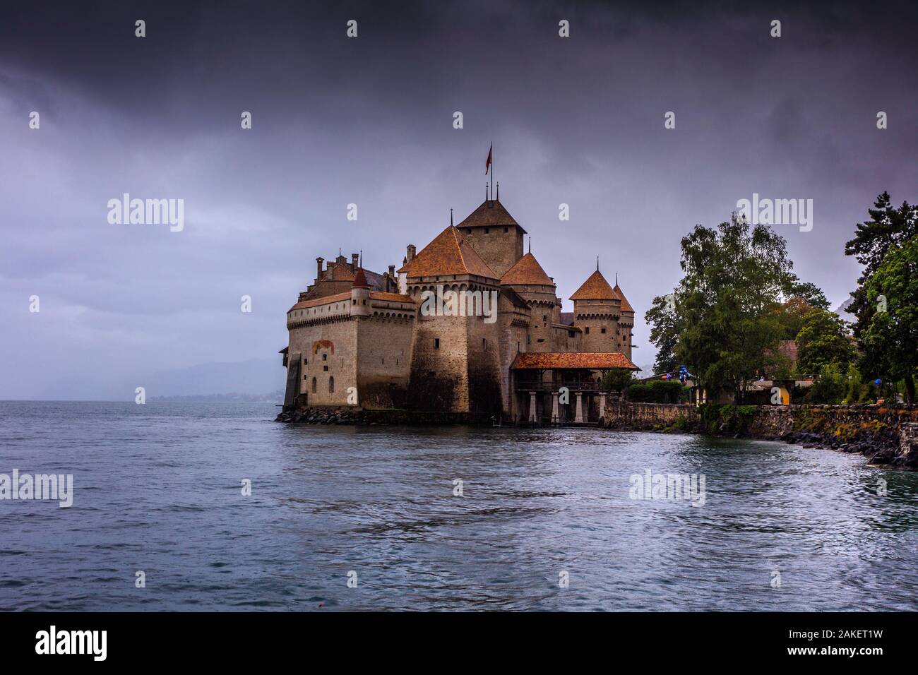 Chillon castle. Medieval fortress on the shore of Leman lake. Switzerland Stock Photo