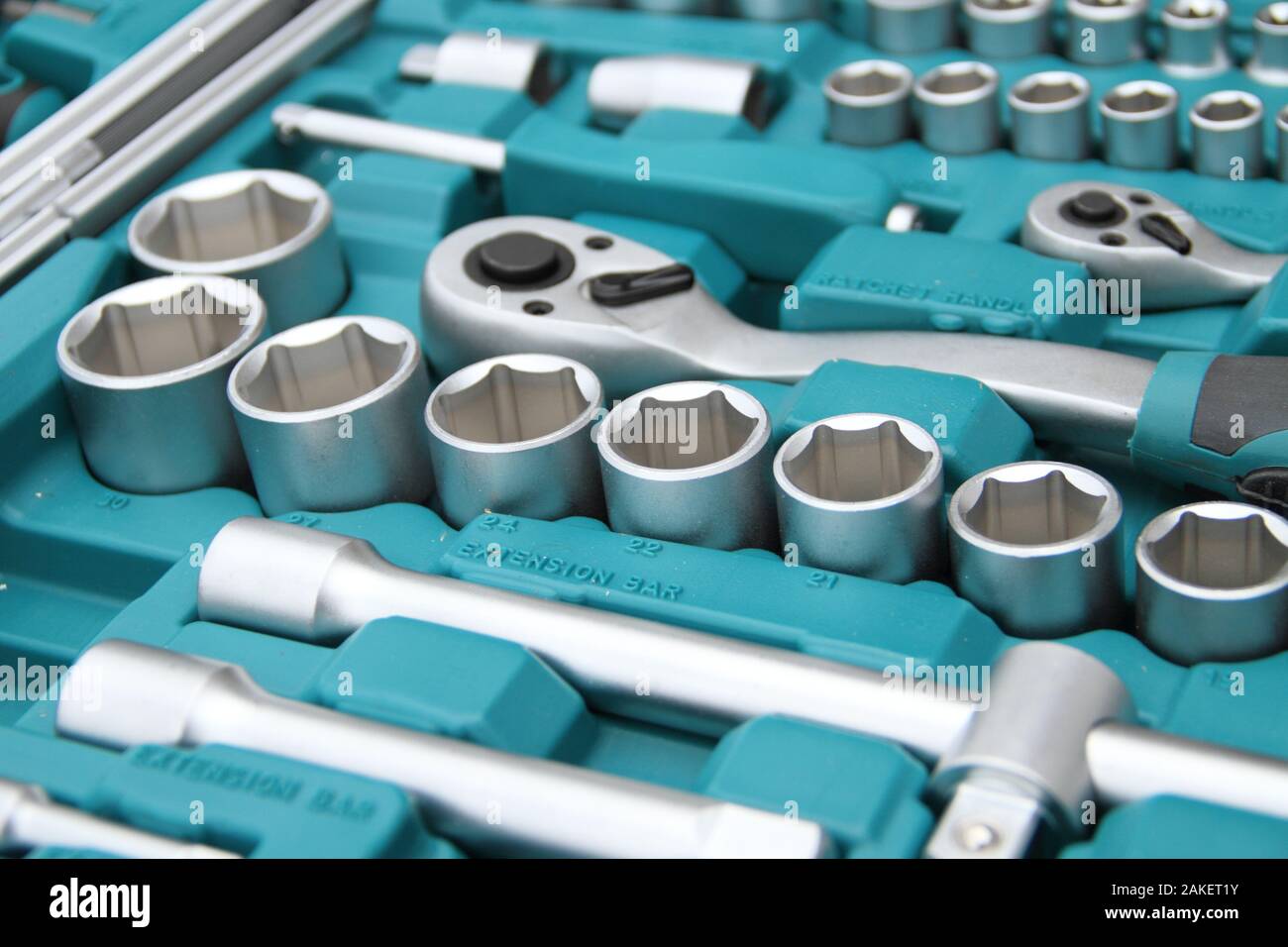 a fully stocked ratchet box with various bits and nuts Stock Photo Alamy