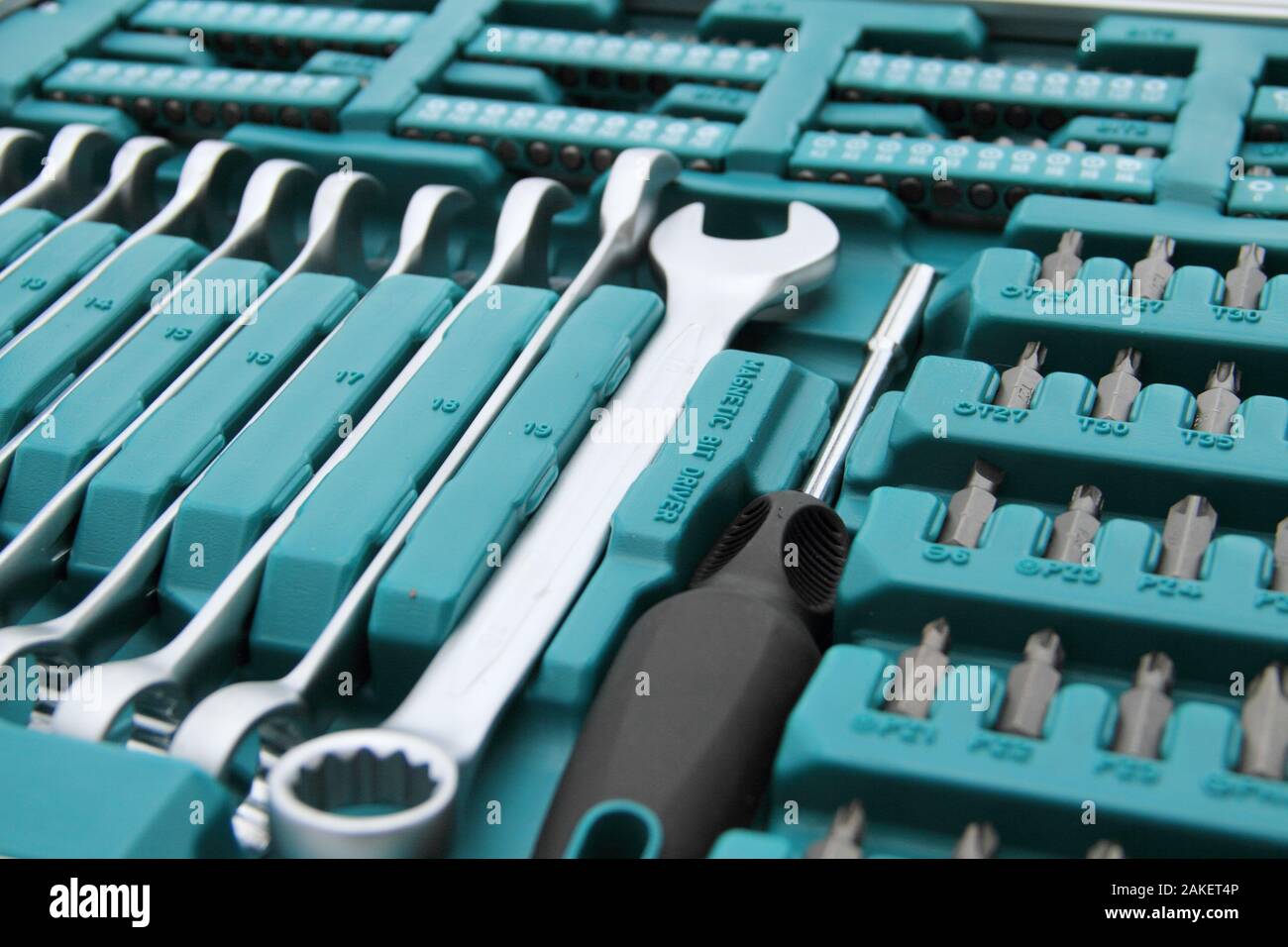 a fully stocked ratchet box with various bits and nuts Stock Photo Alamy