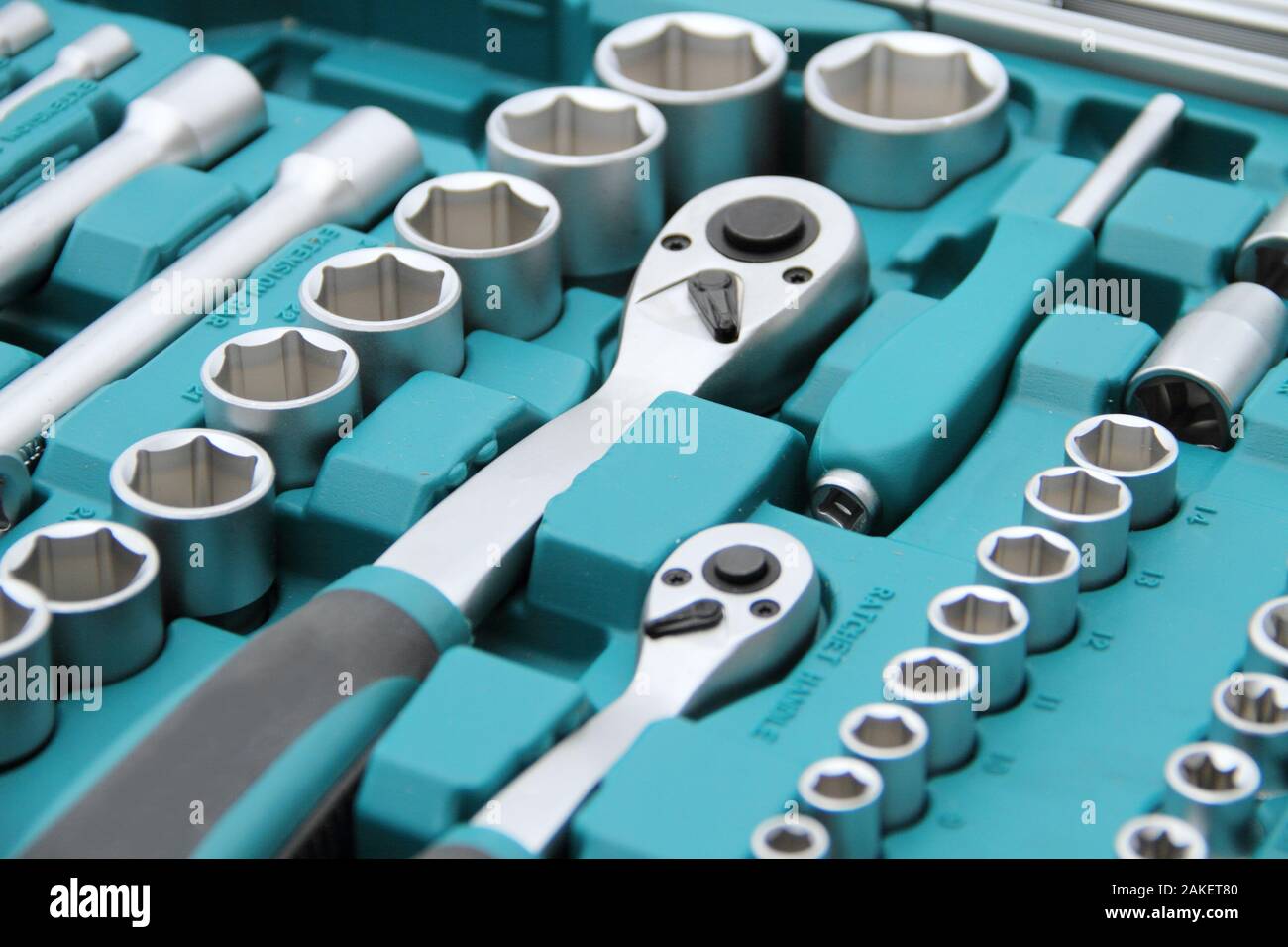 a fully stocked ratchet box with various bits and nuts Stock Photo - Alamy
