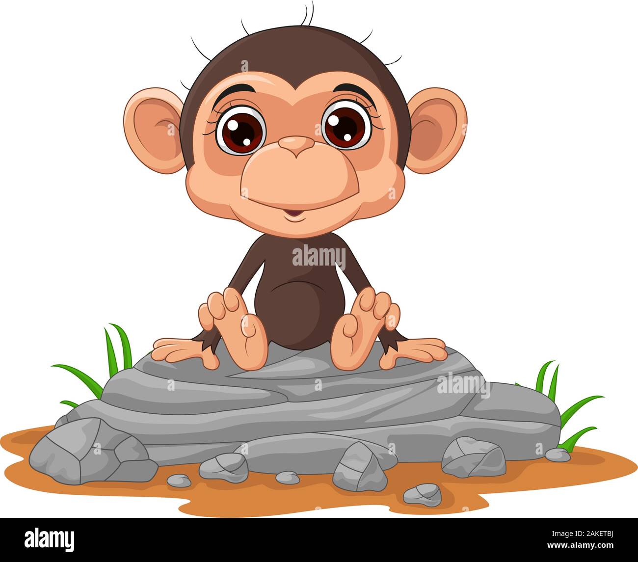 Cute Baby Monkey Cartoon Sitting On The Rock Stock Vector Image Art Alamy