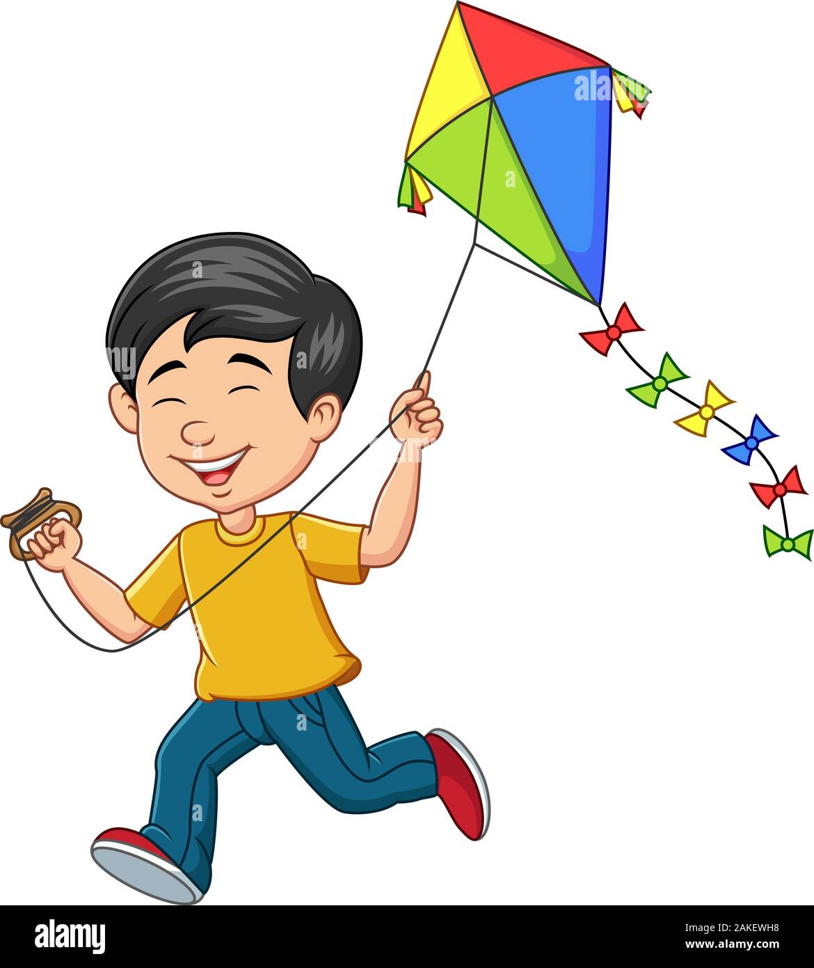 Cartoon happy boy playing kite Stock Vector Image & Art - Alamy
