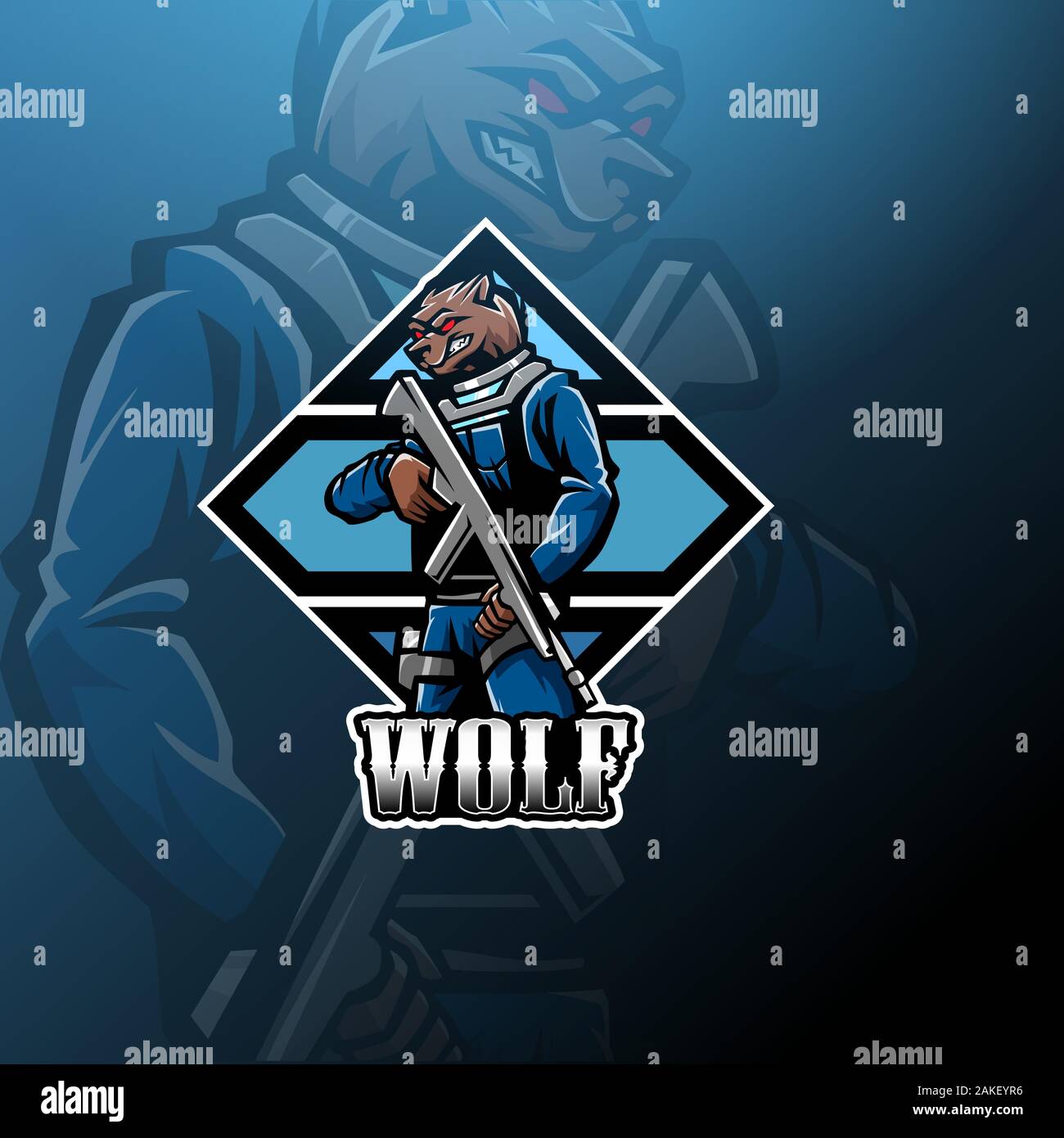 Wolf gunner esport mascot logo Stock Vector