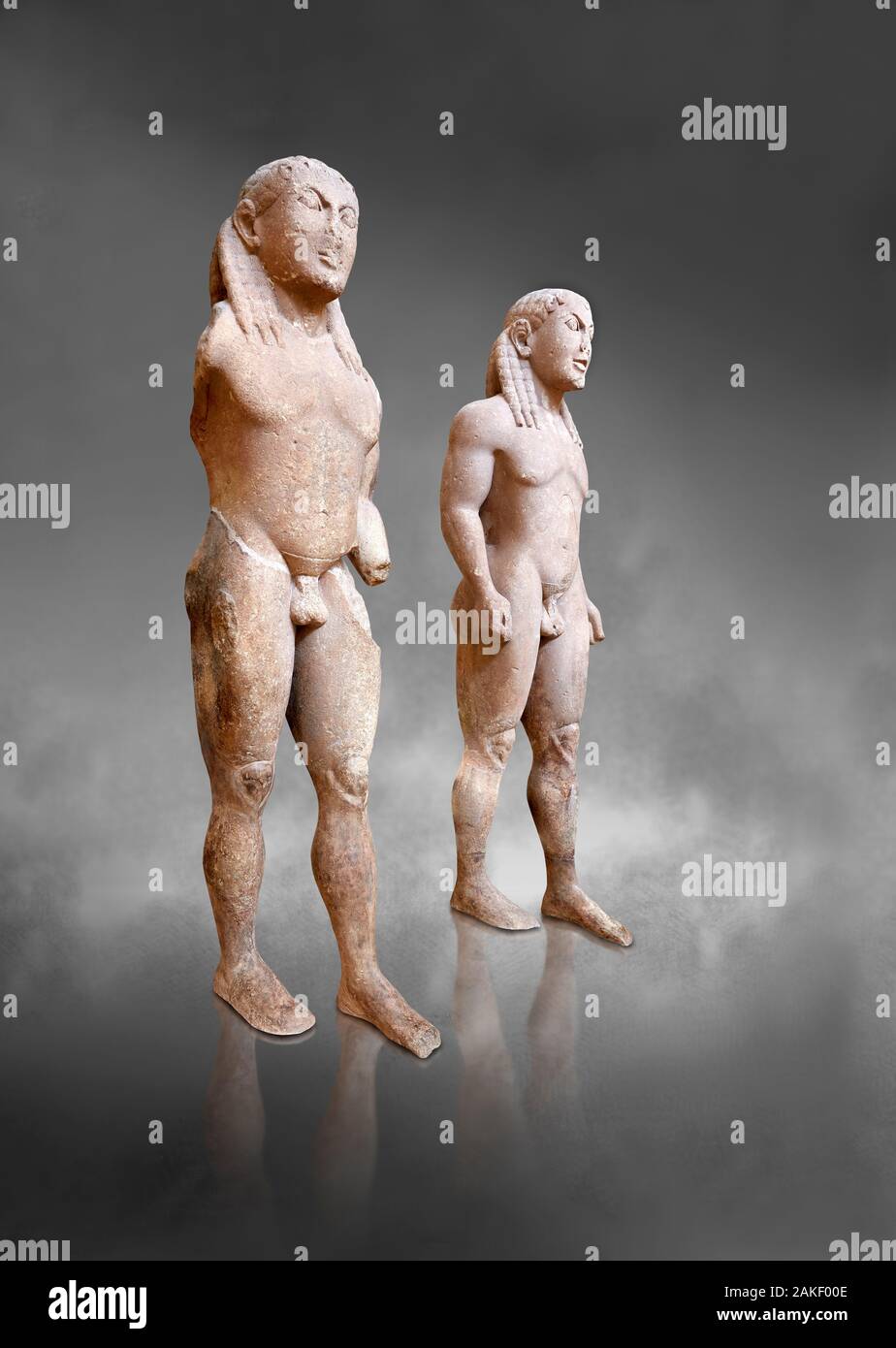 Archaic Ancient Greek marble statue of 2 Kouros Known as the Twins of