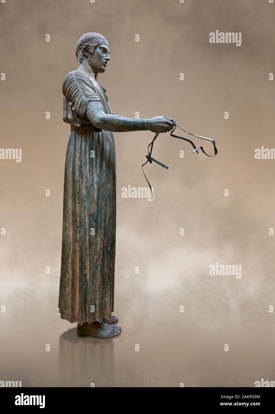 Severe Style Ancient Greek bronze sculpture of a charioteer, 480460 BC