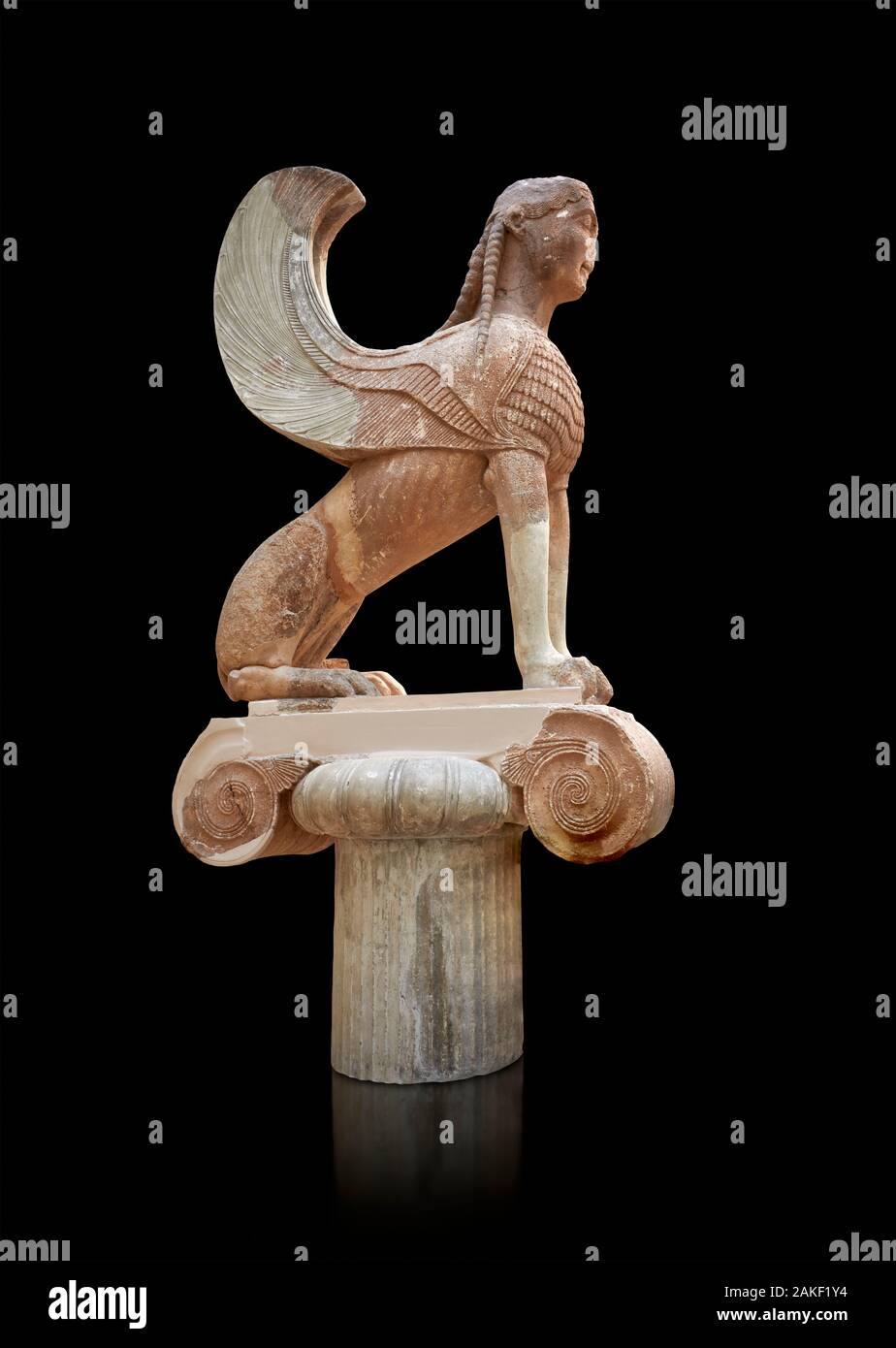 Archaic ancient Greek sculpture of a Sphinx originally on top of the ...