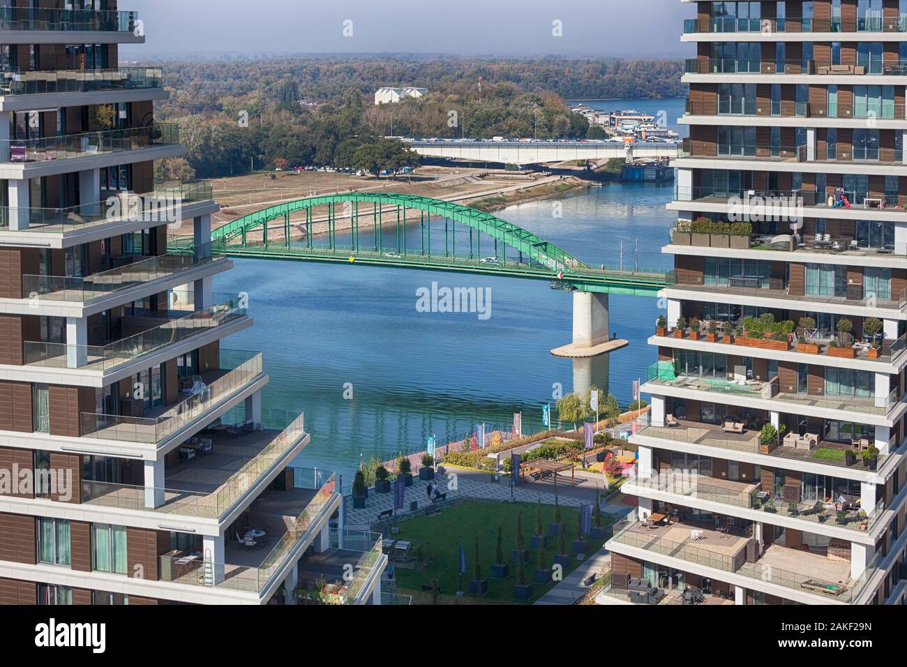 Belgrade, Serbia October 15, 2019: Belgrade Waterfront Vista Residences. Modern building facade in Belgrade. New settlement in Belgrade on Savamala wi Stock Photo