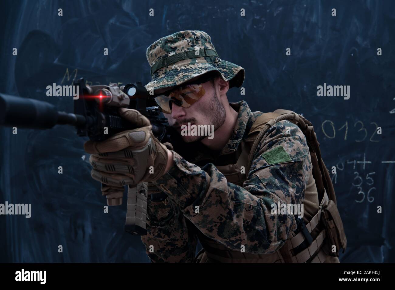 modern warfare american marines soldier in action while sneaking and ...