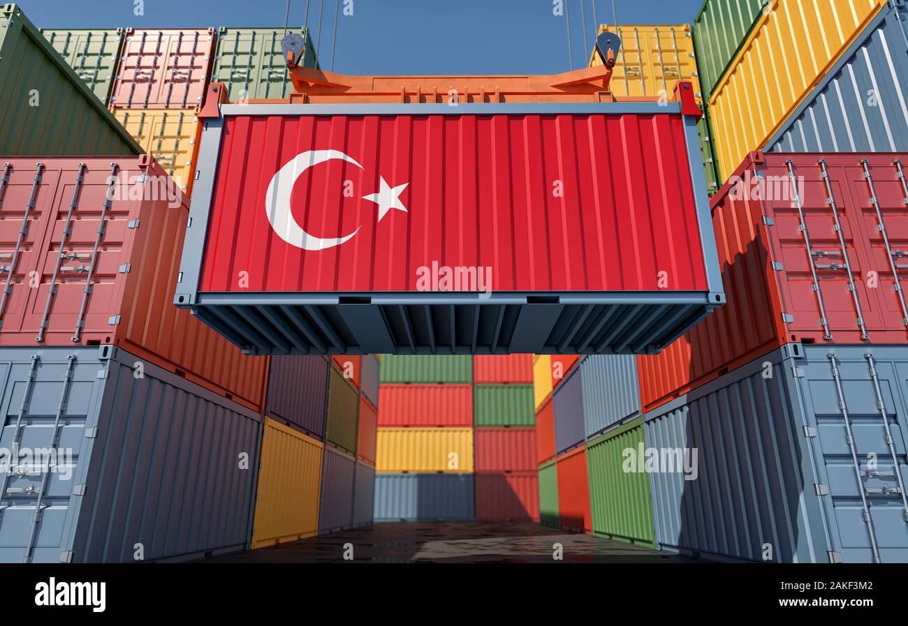Container Terminal - Shipping Container with Turkey flag. 3D Rendering ...