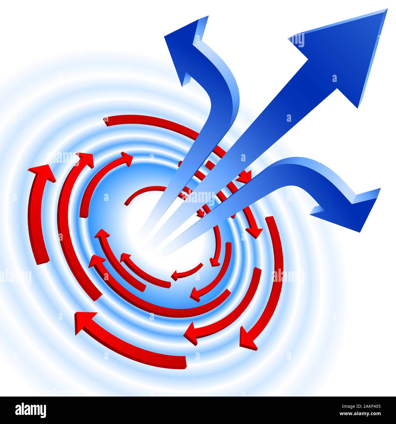 Twisting and flying arrows. Magnetic field, Electric field. Vector