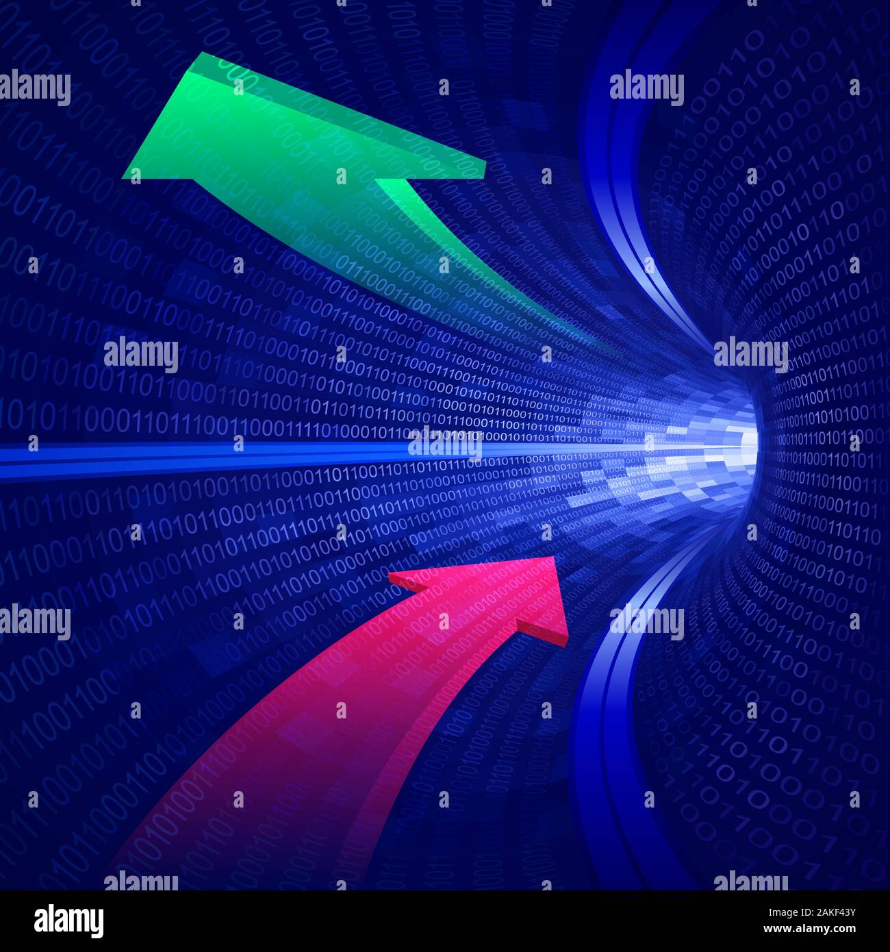 Arrows flying through the blue tunnel. Vector illustration Stock Vector