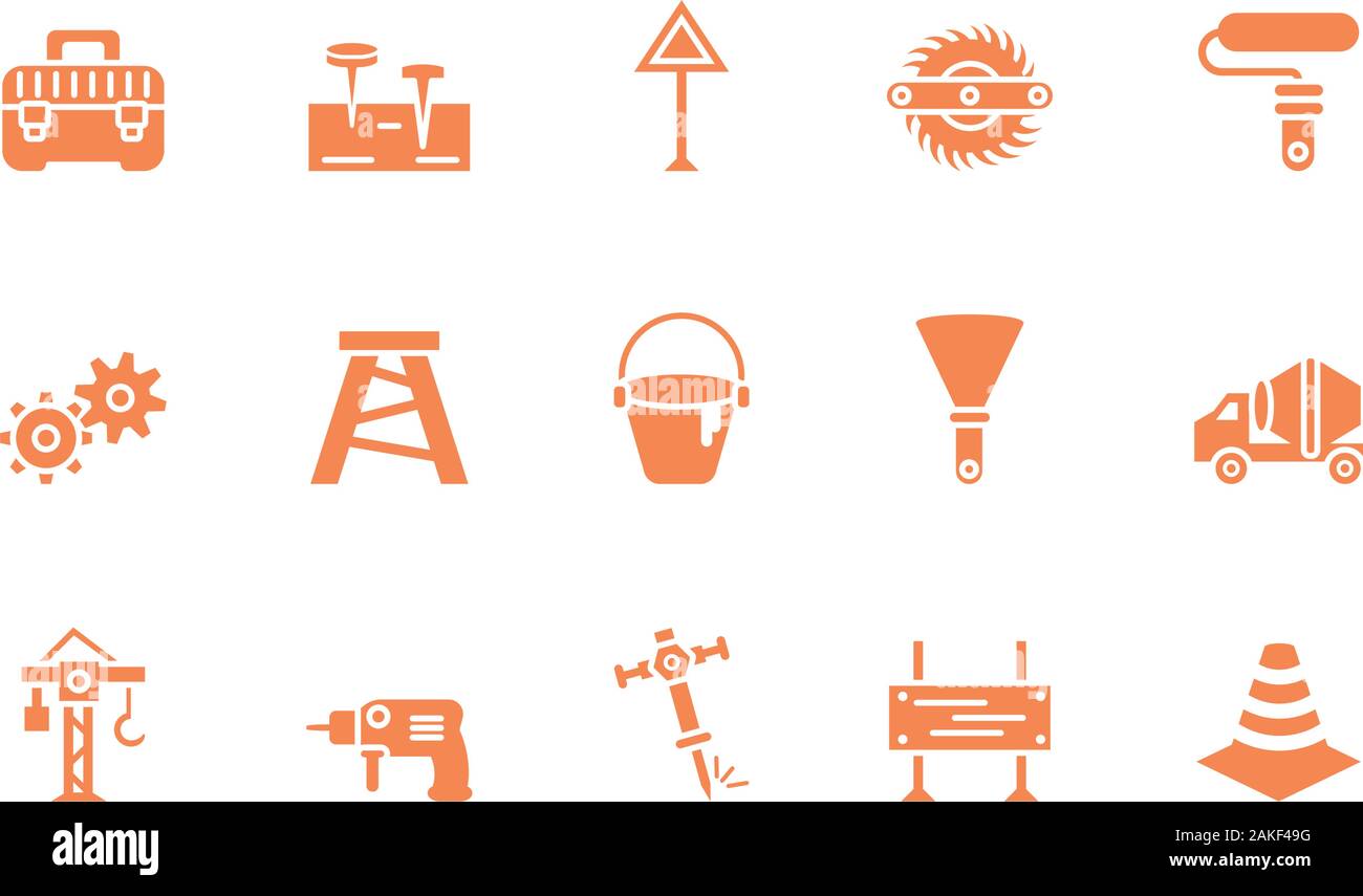Tools icon set design, Under construction architecture work repair progress warning industry and build theme Vector illustration Stock Vector