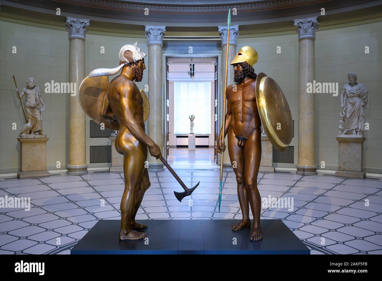 Berlin. Germany. Reconstruction of the ancient Greek bronze statues known as the Riace Warriors (aka Riace Bronzes), showing how the statues may have Stock Photo