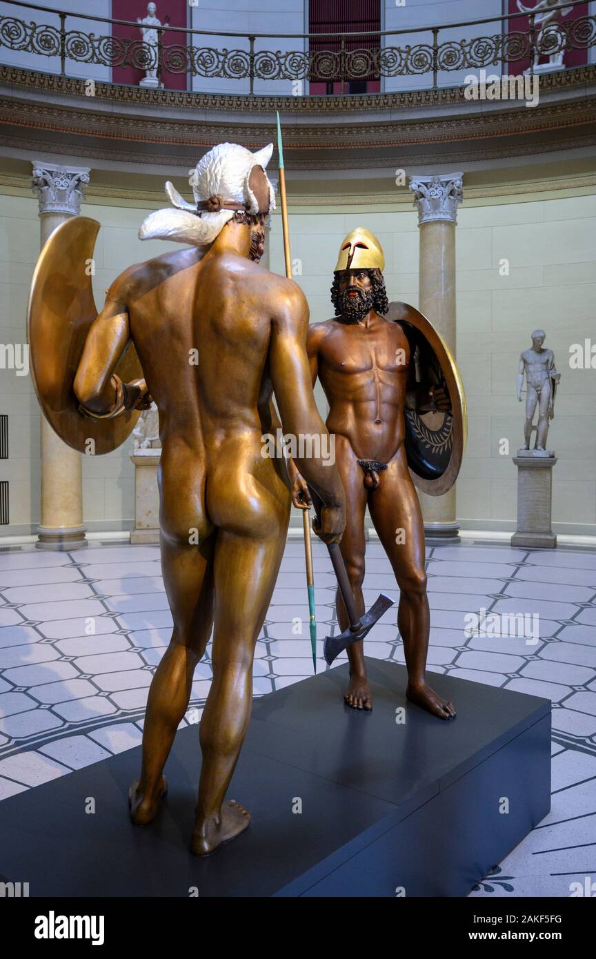 Berlin. Germany. Reconstruction of the ancient Greek bronze statues known as the Riace Warriors (aka Riace Bronzes), showing how the statues may have Stock Photo