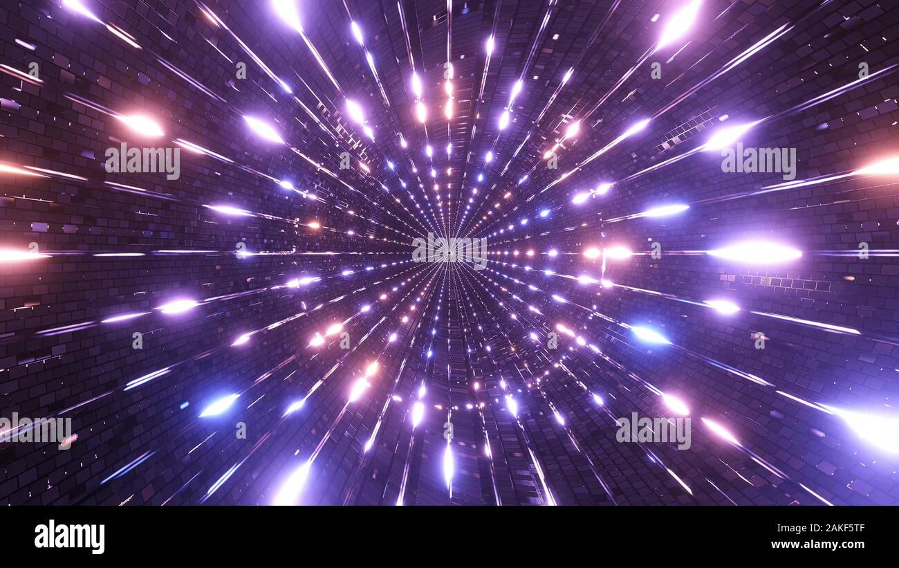 round metal tunnel pipe with blinking disco lights 3d illustration  background wallpaper graphic artwork Stock Photo - Alamy