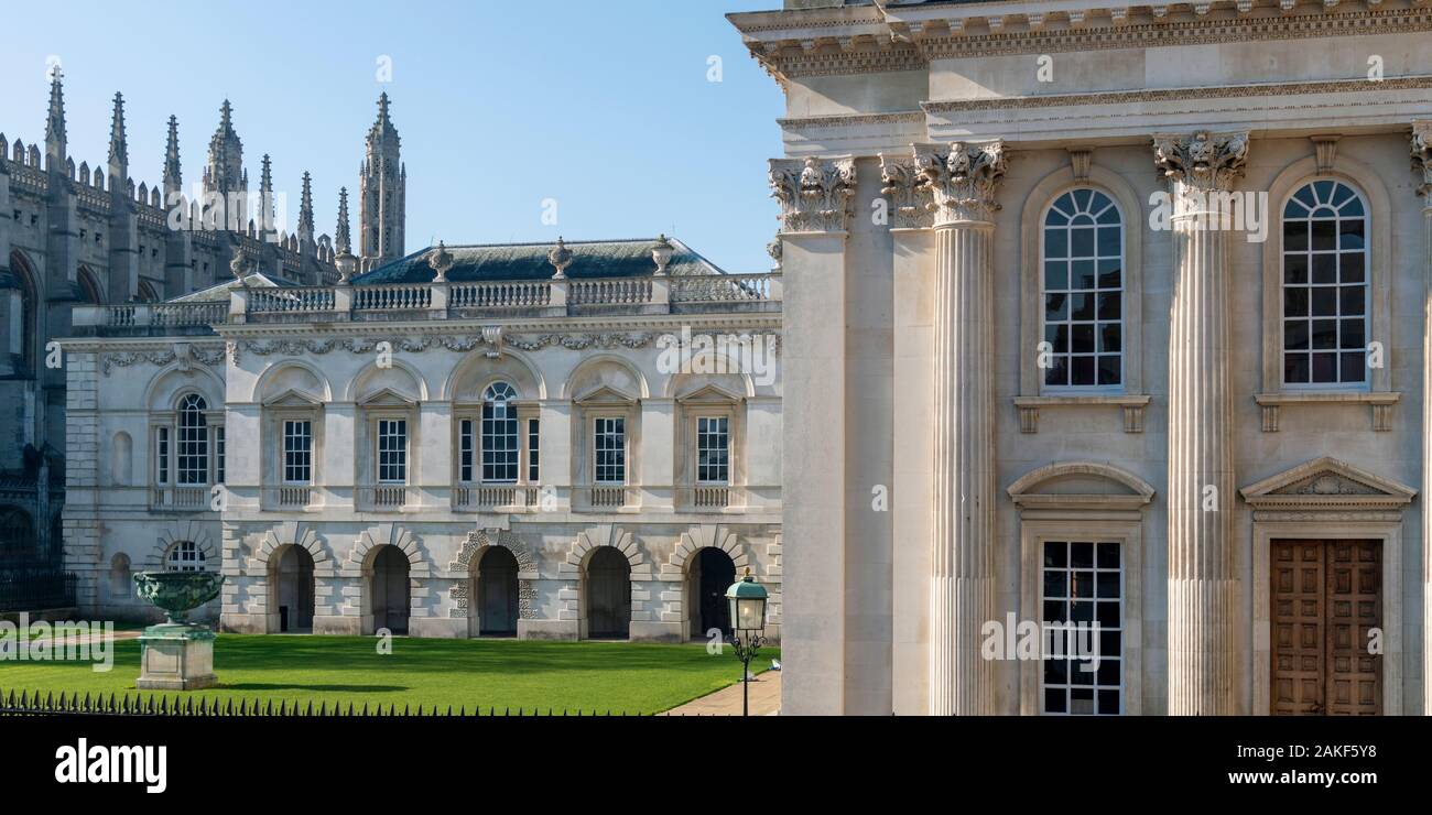 UK, England, Cambridgeshire, Cambridge, University of Cambridge, King's College Chapel, The Old Schools and Senate House (right) Stock Photo