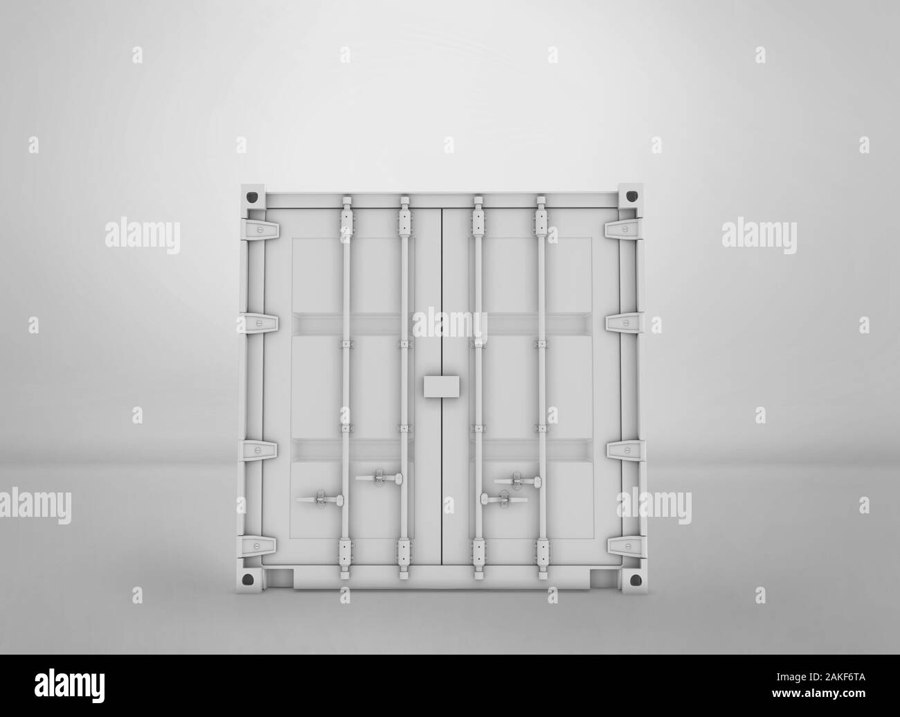 blank white shipping container mockup, shipment cargo metal mockup, 3d renderng isolated on light background Stock Photo