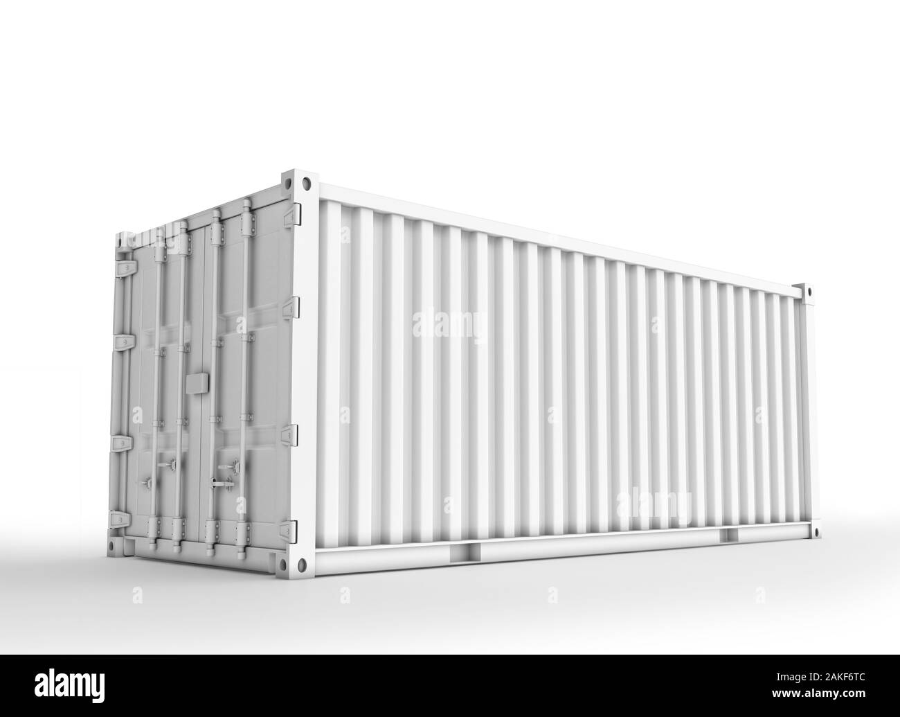 blank white shipping container mockup, shipment cargo metal mockup, 3d renderng isolated on light background Stock Photo