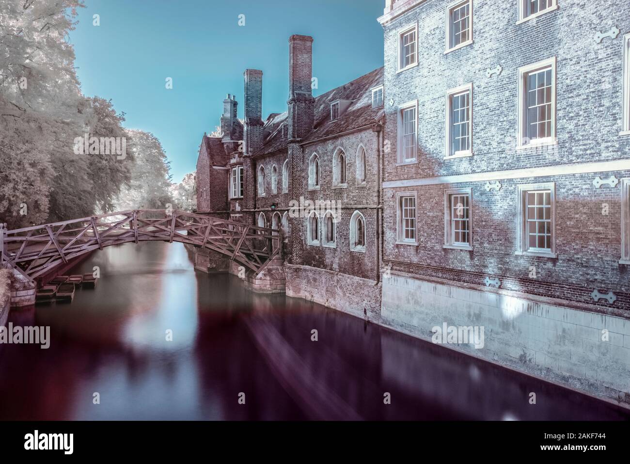 UK, England, Cambridgeshire, Cambridge, River Cam, Queens' College, Mathematical Bridge Stock Photo