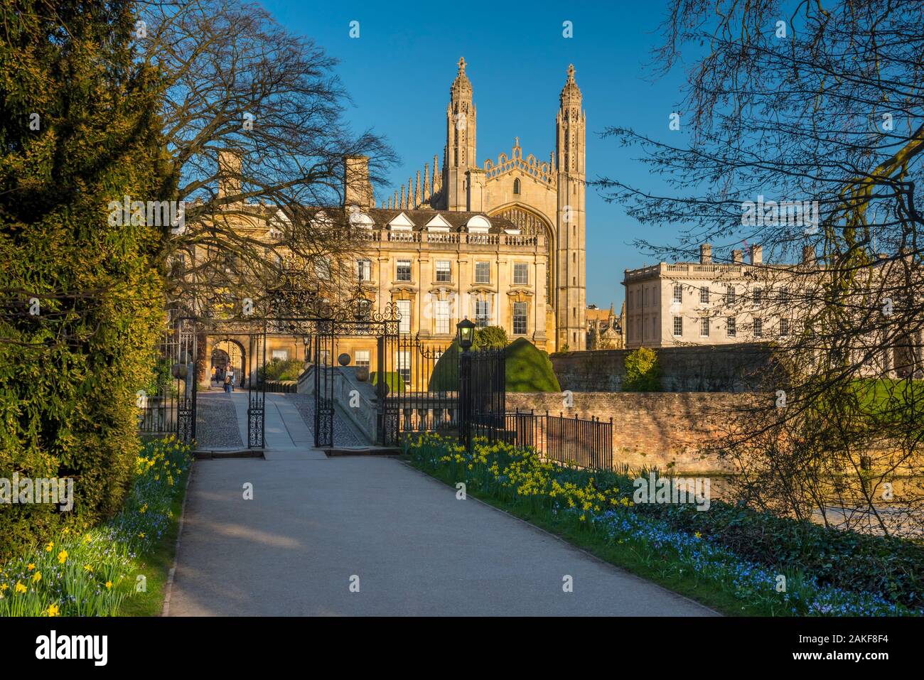 UK, England, Cambridgeshire, Cambridge, King's College from Clare College in the Spring Stock Photo