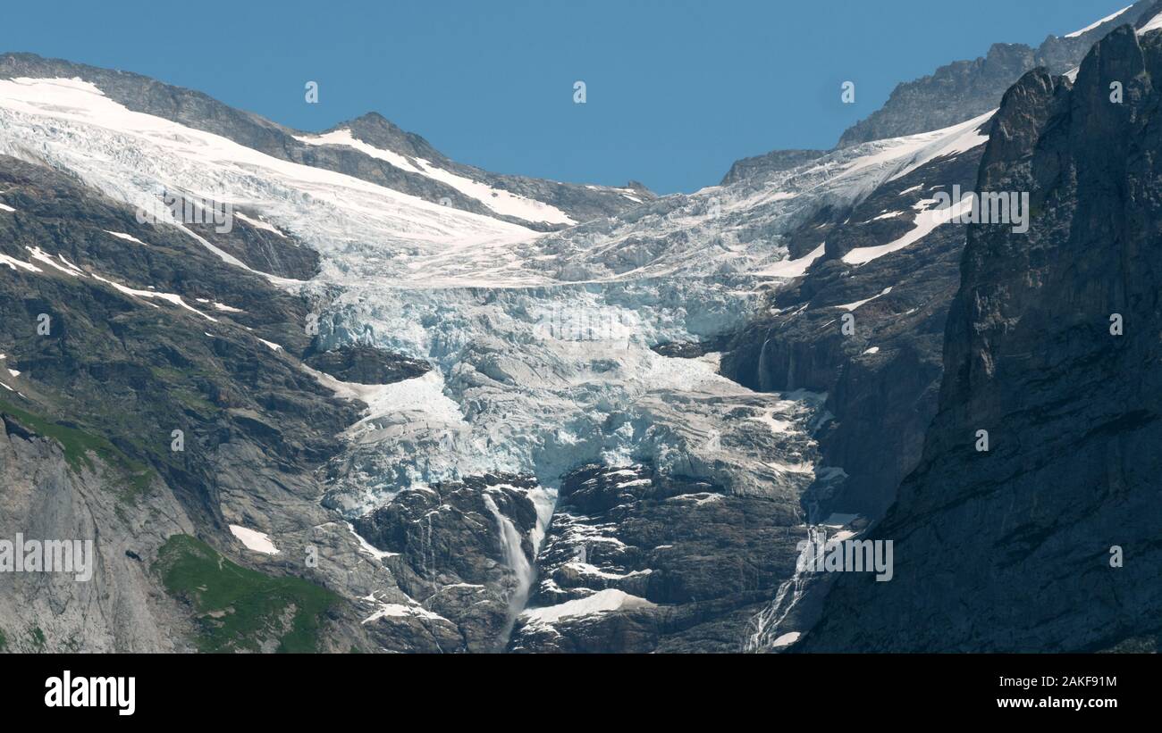Mighty glacier below the Schreckhorn mountain peak Stock Photo