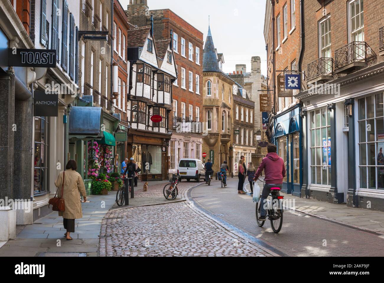 Trinity Street Cambridge, view of Trinity Street, a popular shopping street in the centre of Cambridge, England, UK. Stock Photo