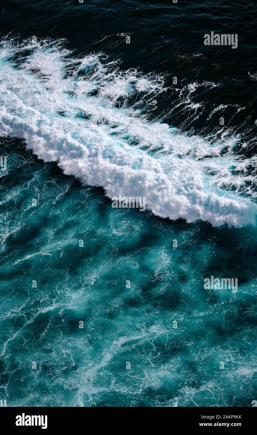 Aerial view to sea landscape, sea water with waves. Dramatic colors ...