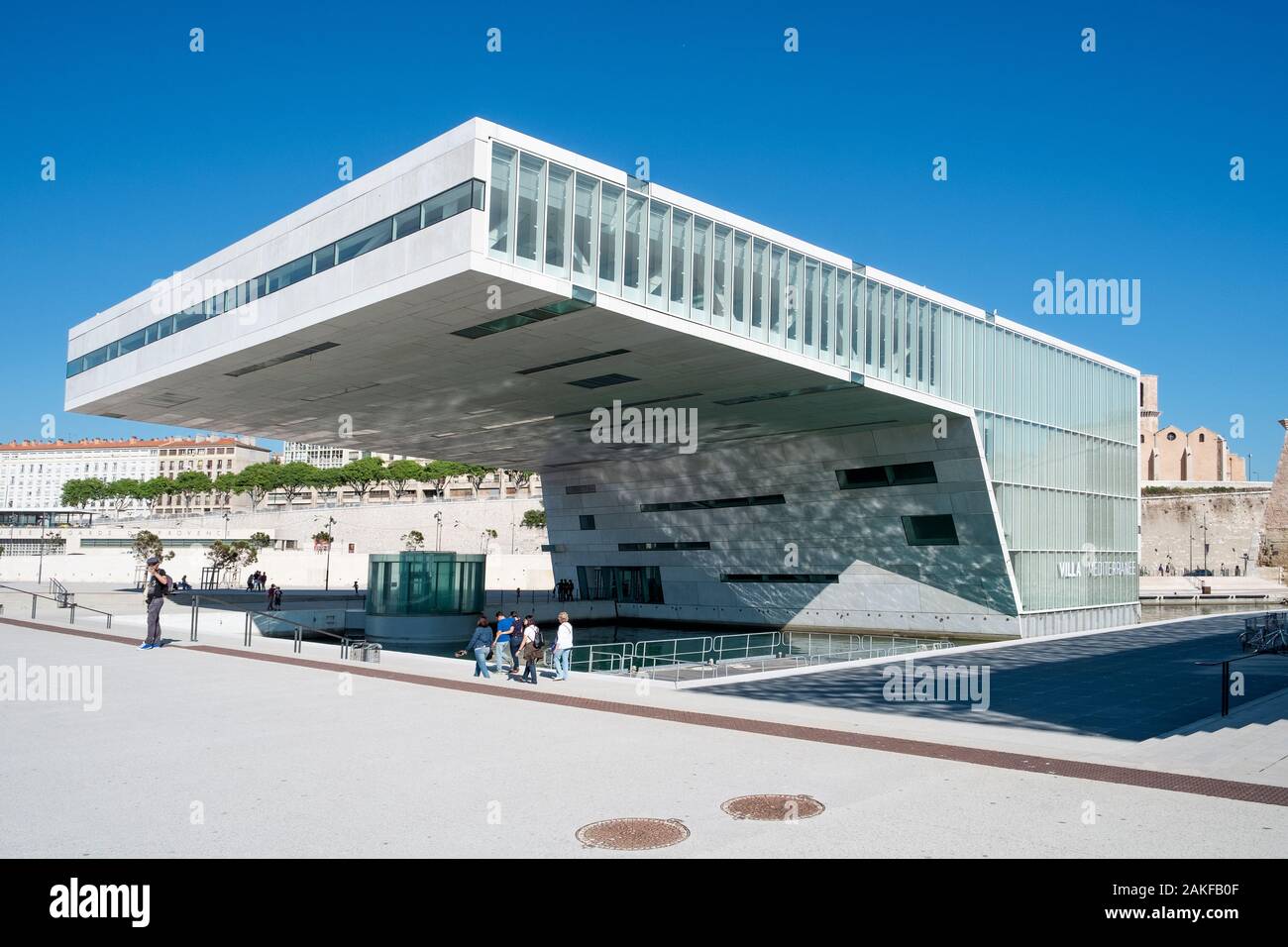 MARSEILLE, FRANCE - MAY 17, 2015: A view of the Villa Mediterranee building, a congress center, in Marseille, France, at the Promenade Robert-Laffont, Stock Photo
