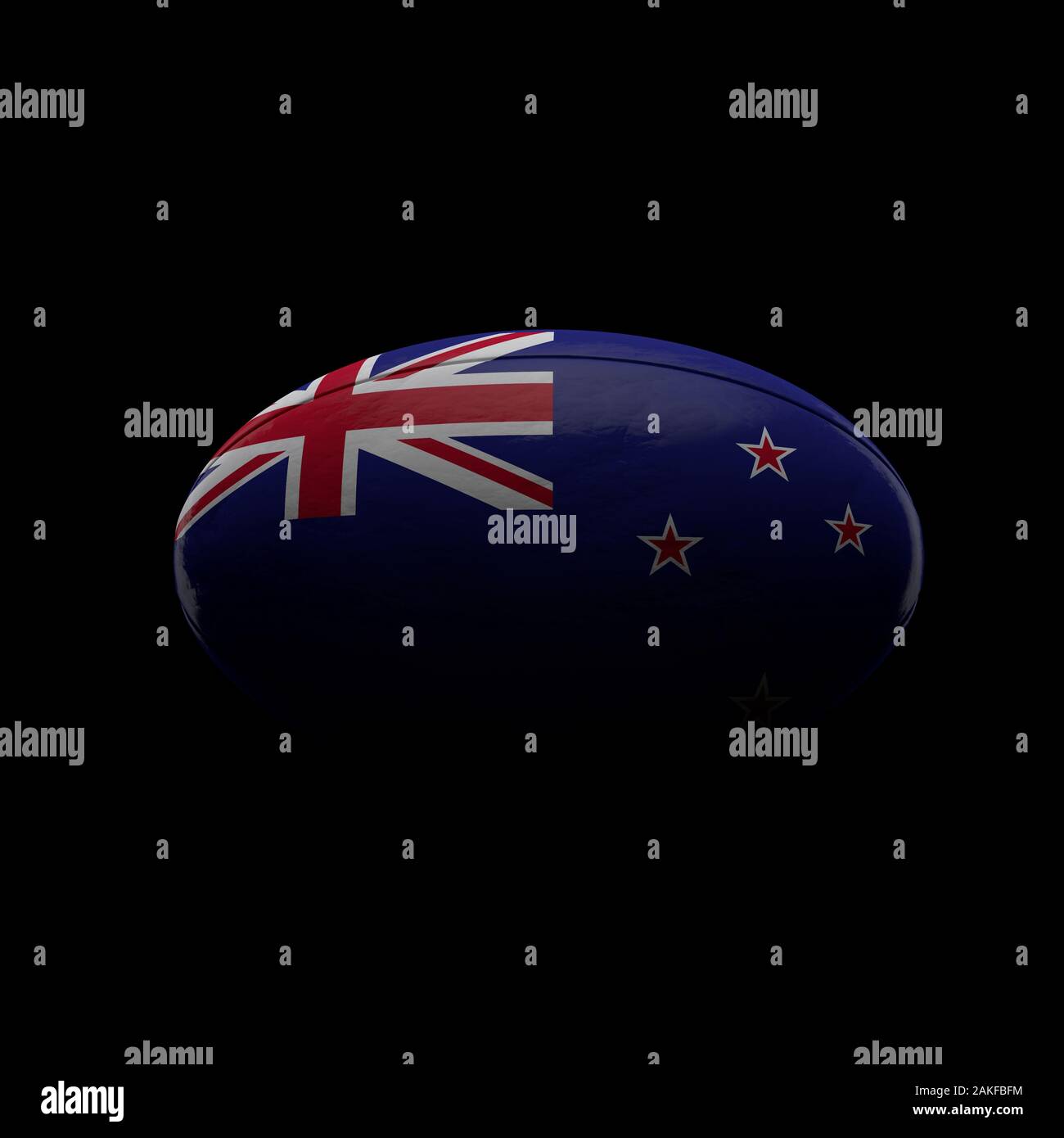 New Zealand flag rugby ball against black background. 3D Rendering Stock Photo