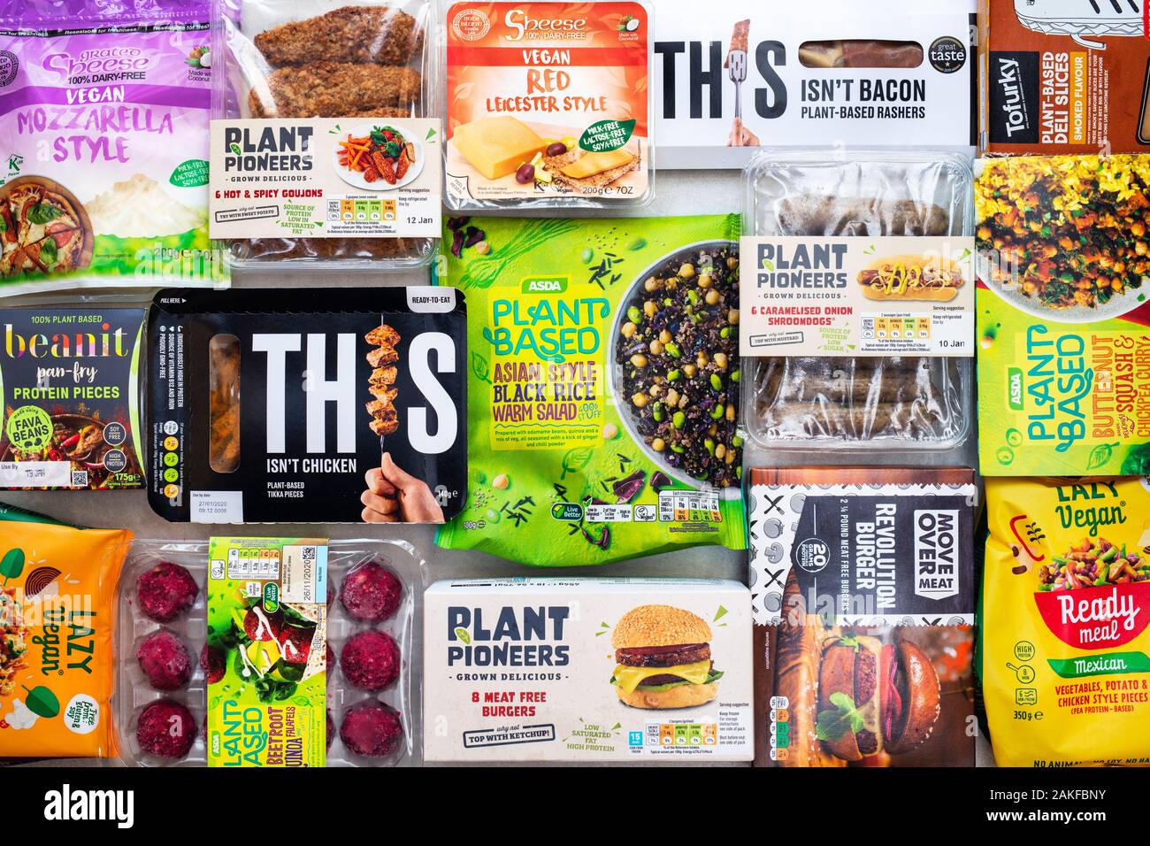 Plant based vegan products packaging pattern. UK Stock Photo