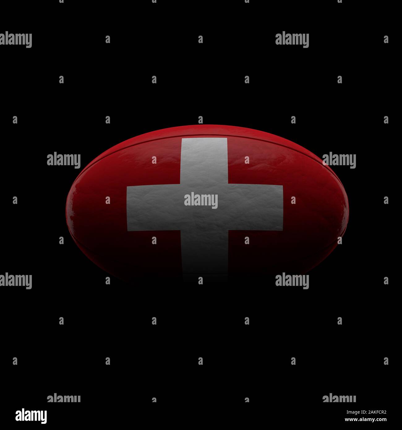 Switzerland flag rugby ball against black background. 3D Rendering Stock Photo