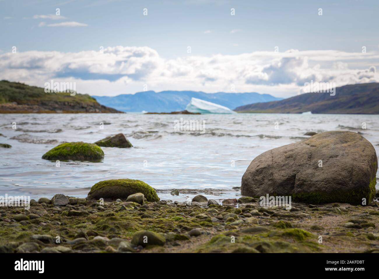 Tunulliarfik Fjord and iceberg seen from Narsarsuaq Stock Photo