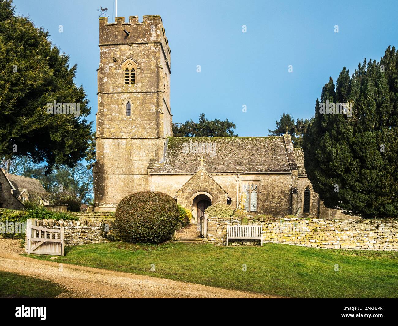A typical English country church in the Gloucestershire village of Hampnett. Stock Photo