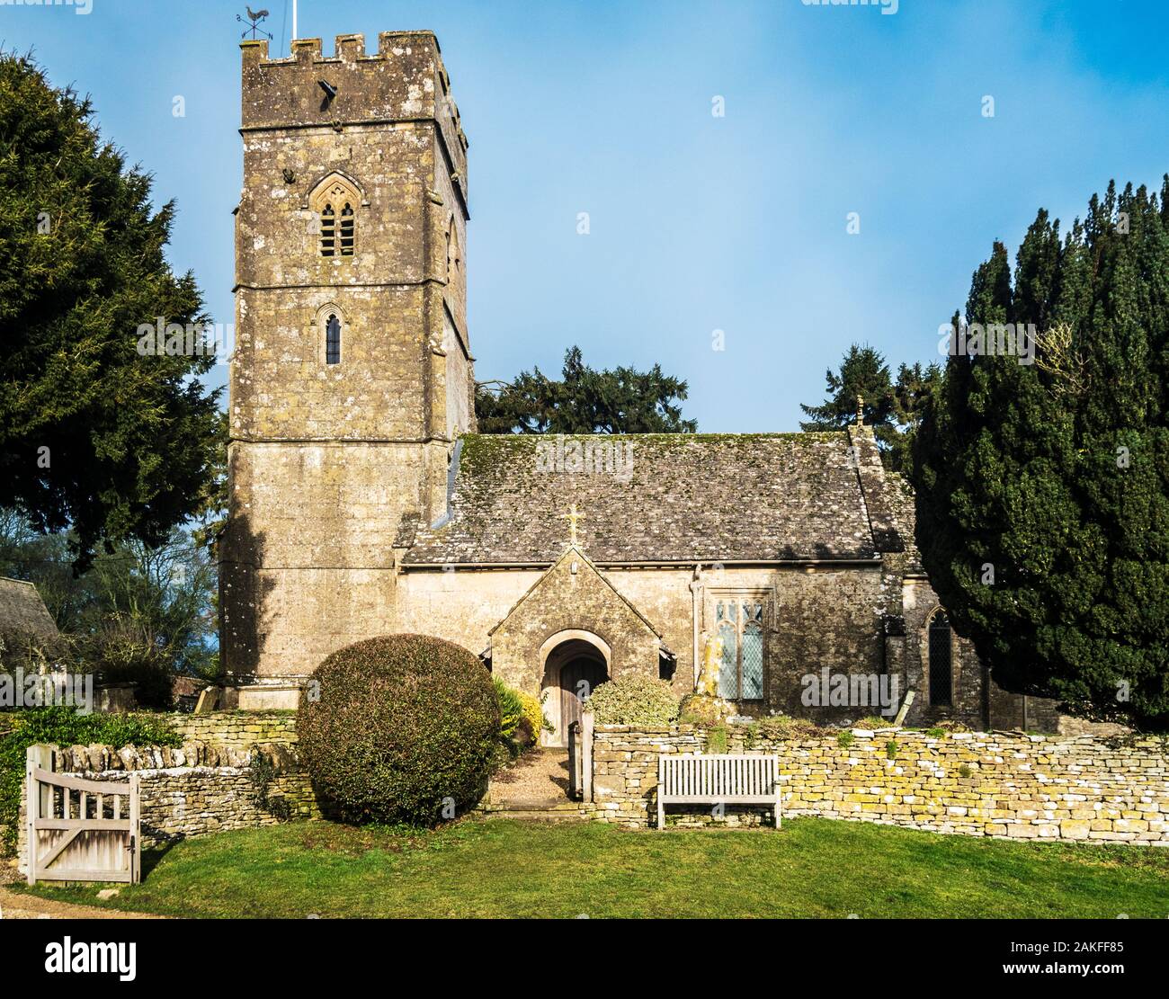 A typical English country church in the Gloucestershire village of Hampnett. Stock Photo
