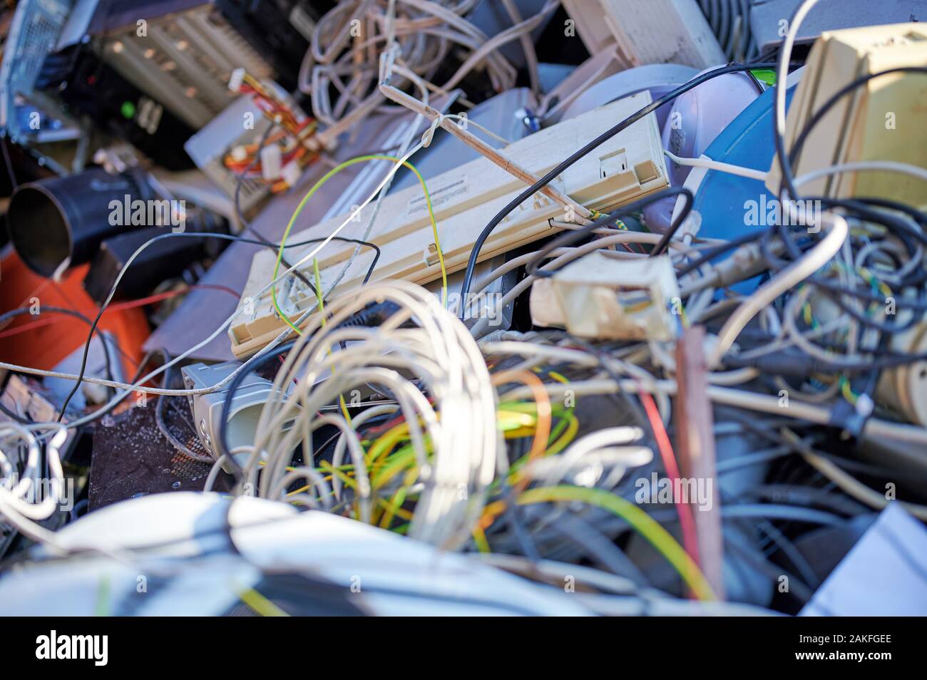 Recycling industry - Old computer and electronic waste. Stock Photo