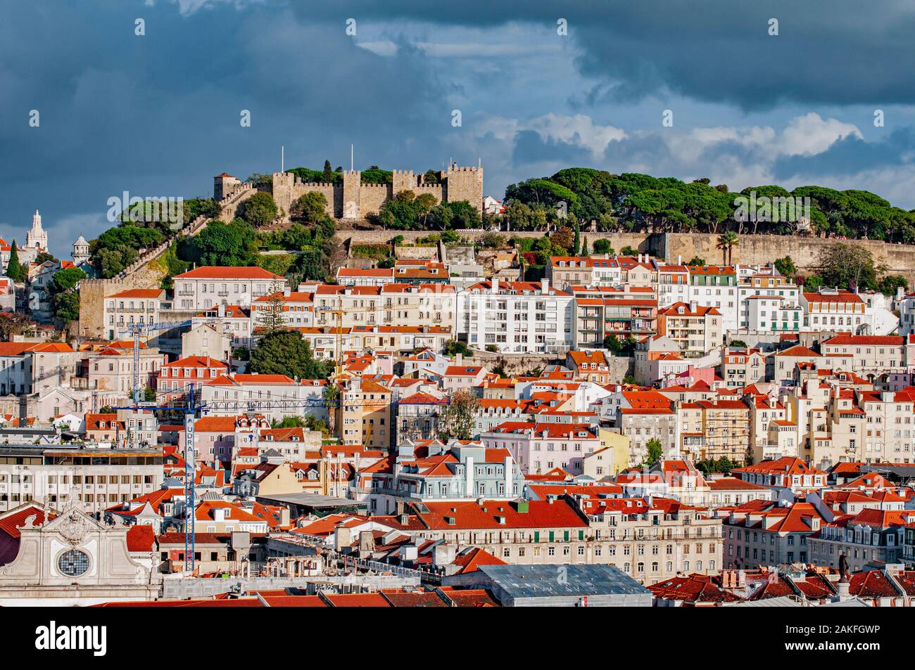View from the Miradouro de Sao Pedro de Alcantara in the Bairro Alto, Lisbon, Portugal Stock Photo