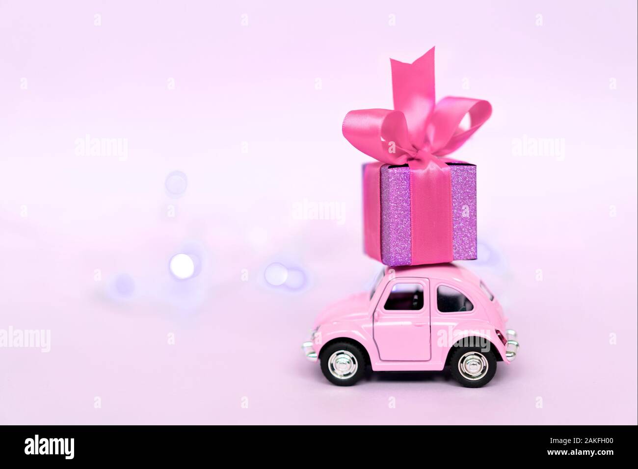 Red Toy Car Delivering Bouquet Pink Stock Photo 1485602351