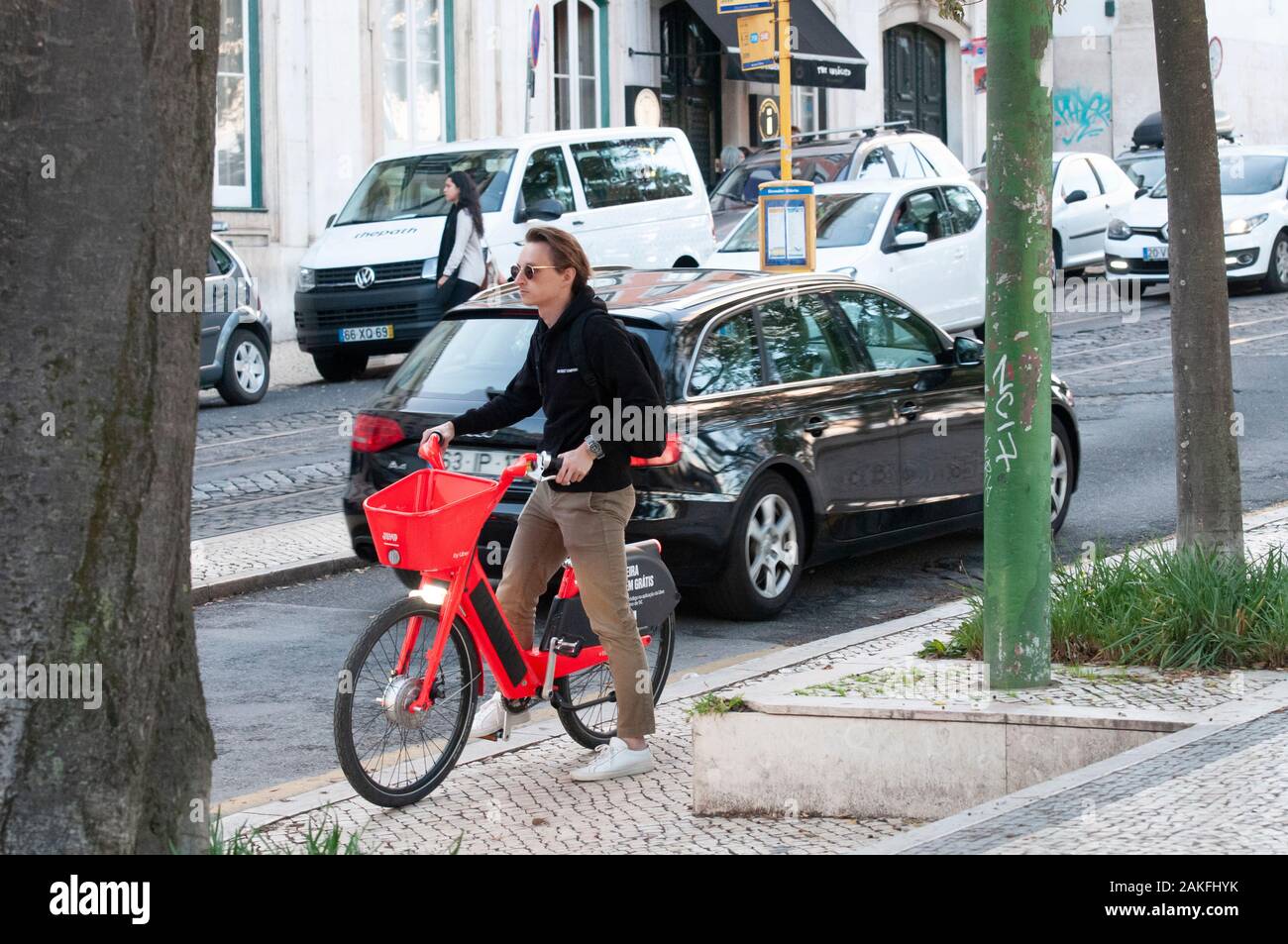 Uber Jump city bike, ebike rental service. Photographed in Bairro Alto