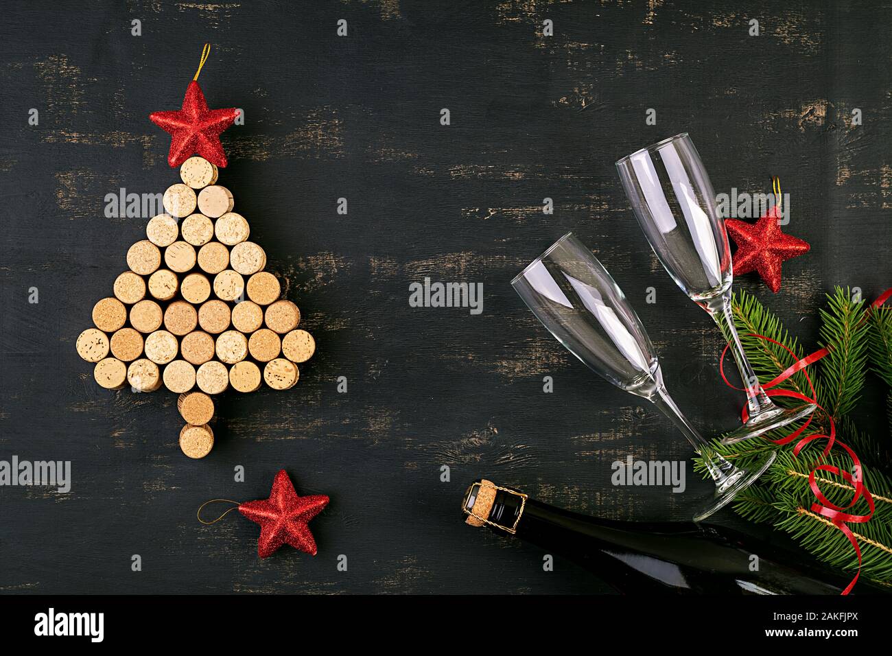 New Year Decoration With Christmas Tree Made Of Wine Corks And